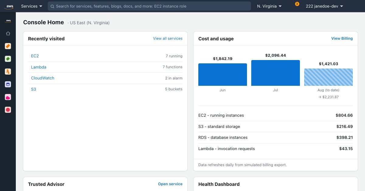 Screenshot of the Aws Console demo