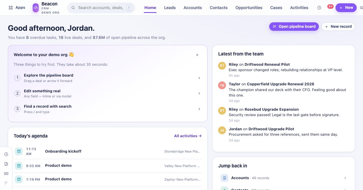 Screenshot of the Crm Application demo