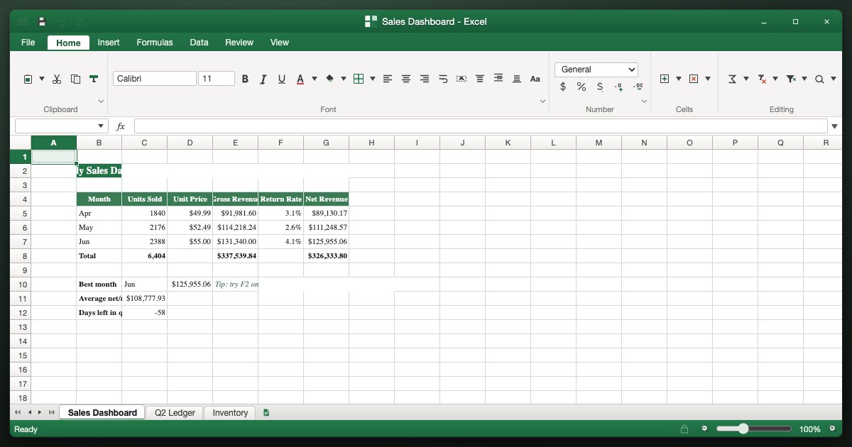 Screenshot of the Microsoft Excel demo