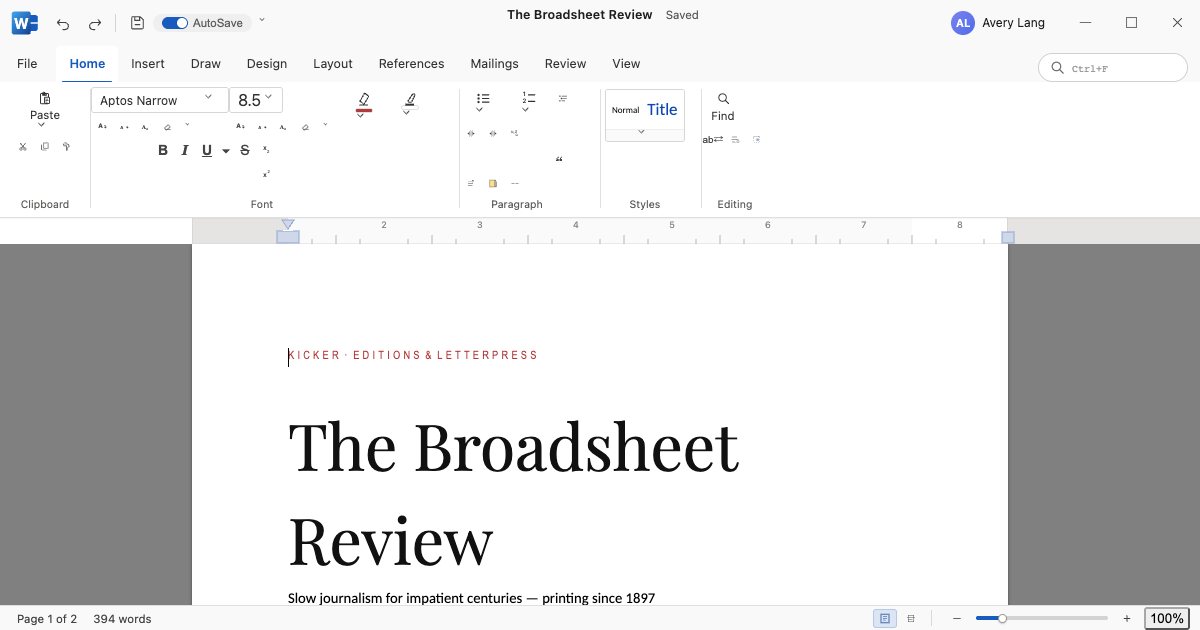 Screenshot of the Microsoft Word demo