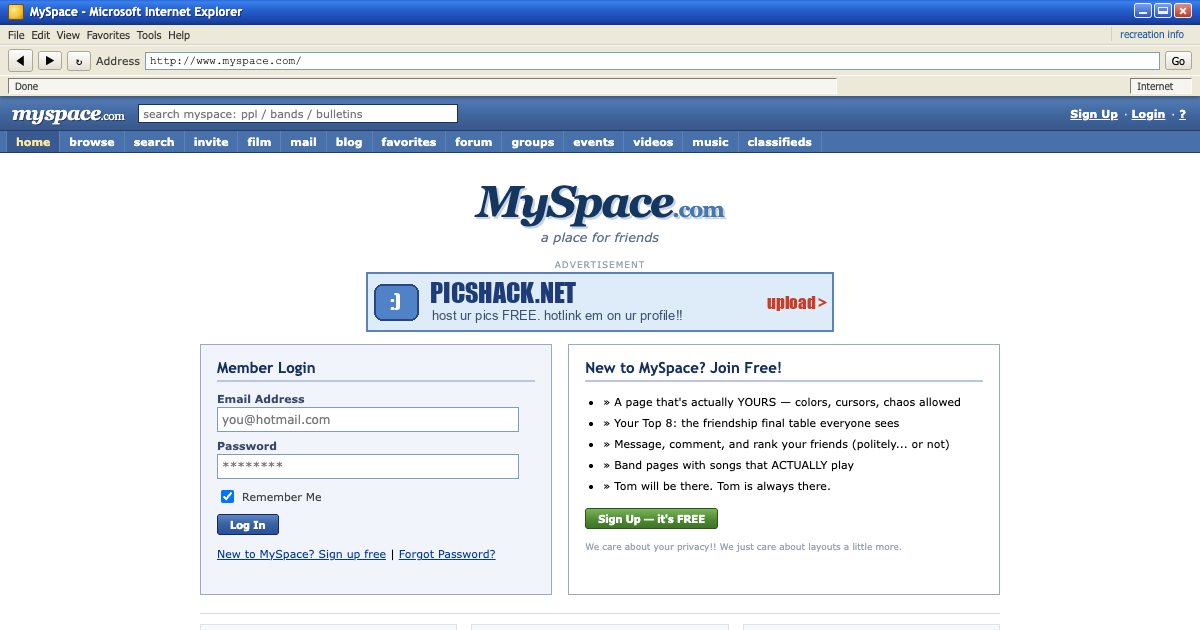 Screenshot of the Myspace Classic demo